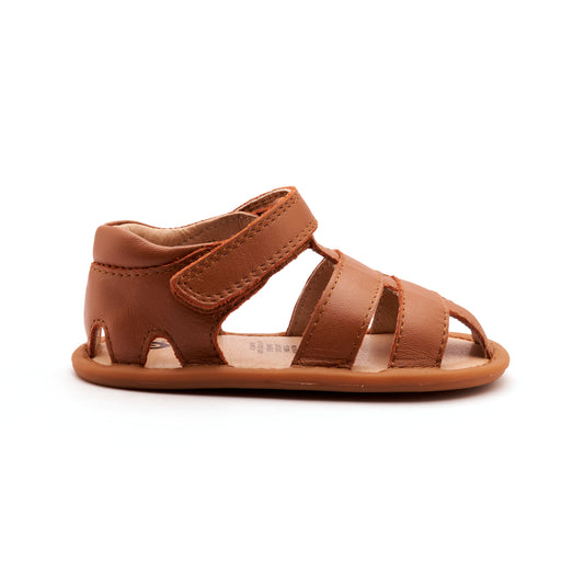 Old Soles 3008 Waves Sandal kids leather sandal in Tan and Gum Sole with open toe detail