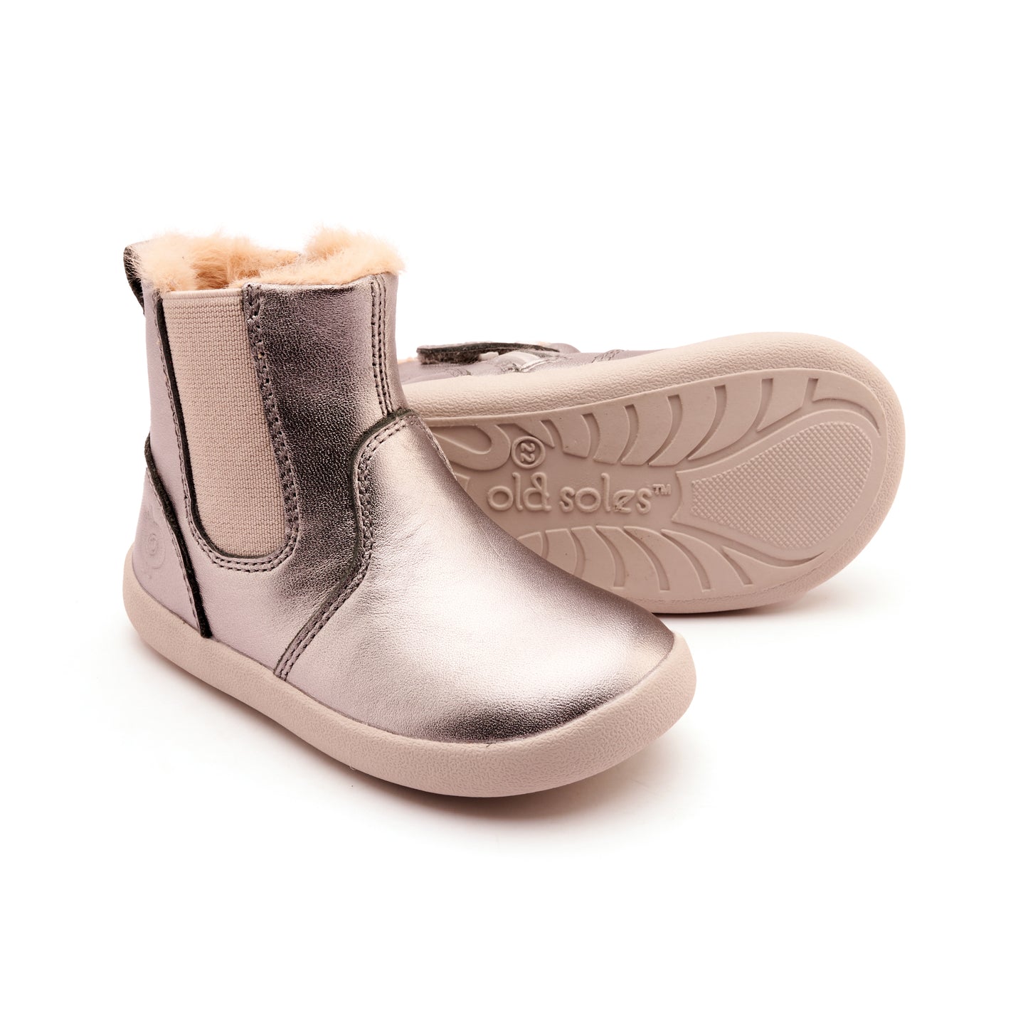Old Soles 315 Rider Boot kids leather boot in Rich Silver with classic detail