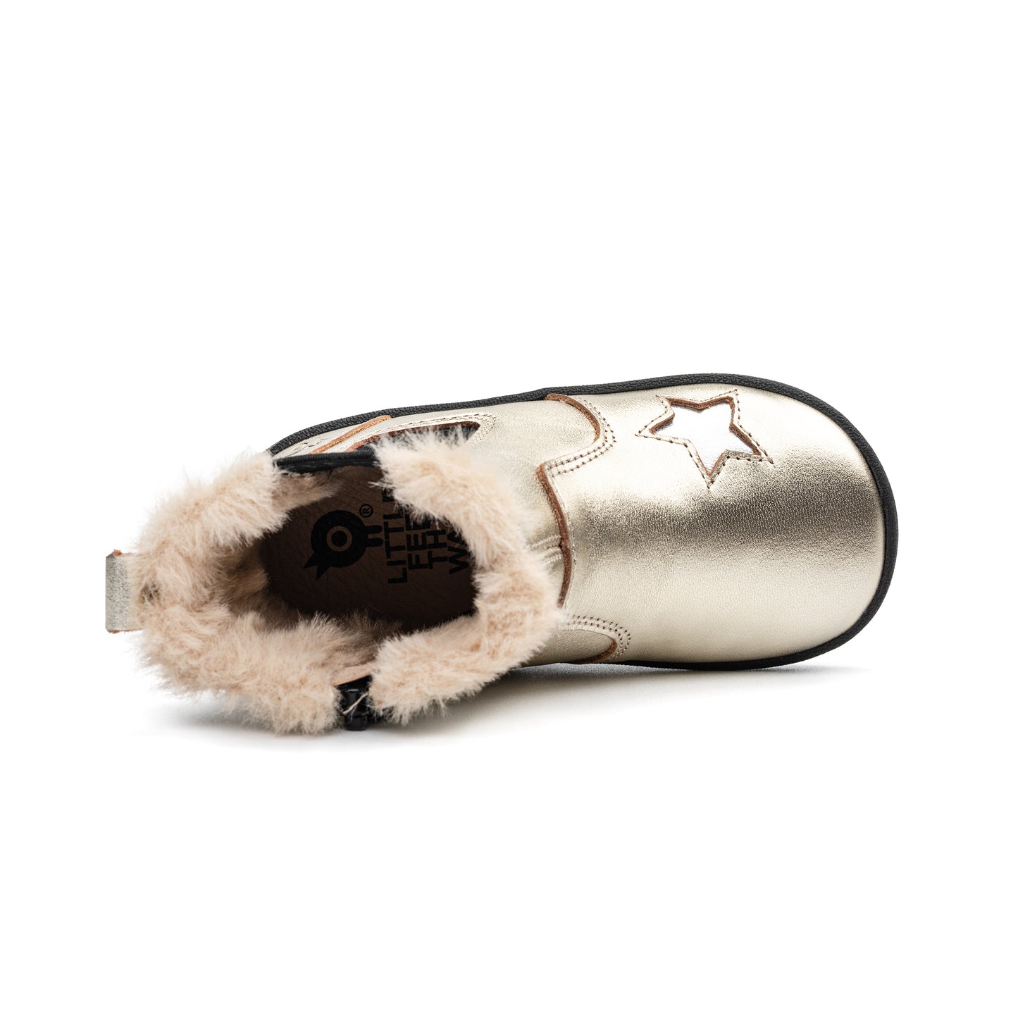 Old Soles 376 Star Rider kids leather boot in Gold and Fur with star detail