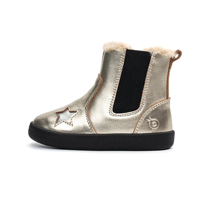 Old Soles 376 Star Rider kids leather boot in Gold and Fur with star detail