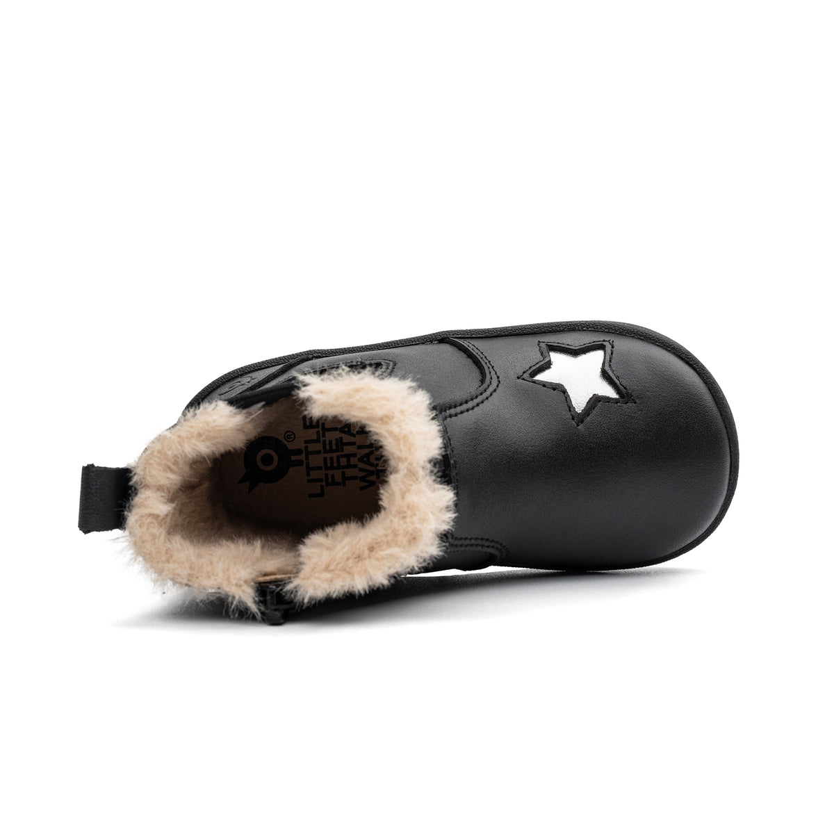 Old Soles 376 Star Rider kids leather boot in Black and Fur with star detail