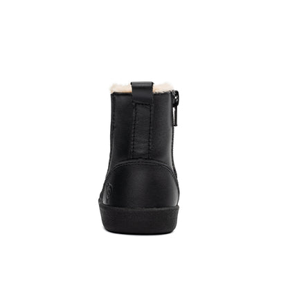 Old Soles 376 Star Rider kids leather boot in Black and Fur with star detail