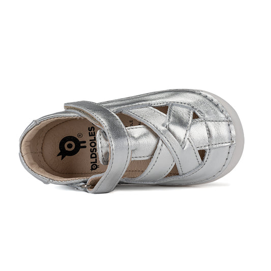 Old Soles 4006 Pave Thread kids leather shoe in Silver with woven thread detail