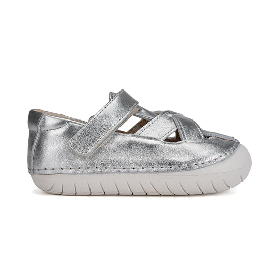 Old Soles 4006 Pave Thread kids leather shoe in Silver with woven thread detail