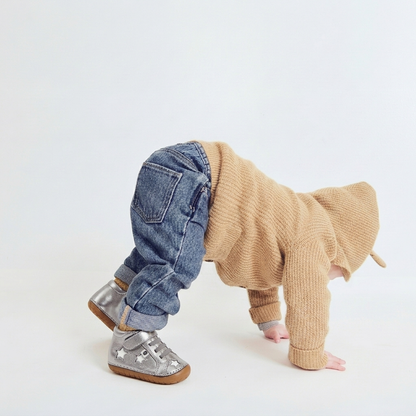 Old Soles 4021 Reach Pave kids leather shoe in Silver and Copper with pave detail