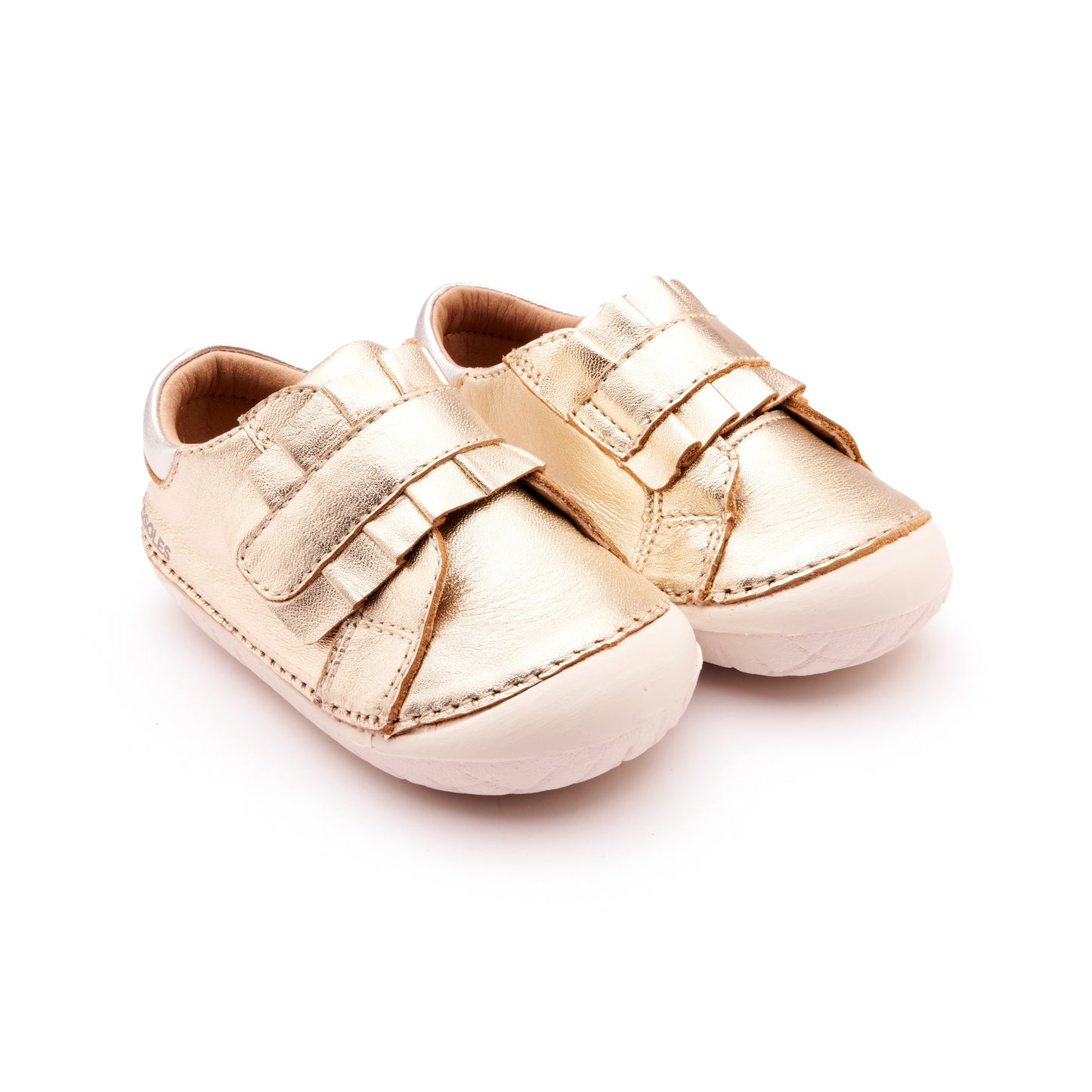 Old Soles 4052 Frilly Pave kids leather shoe in Gold, Silver, and White Sole with pave detail