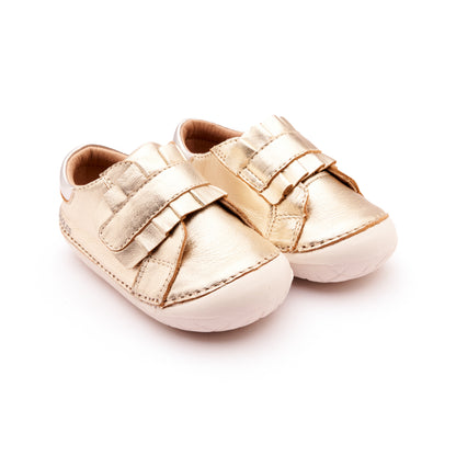 Old Soles 4052 Frilly Pave kids leather shoe in Gold, Silver, and White Sole with pave detail