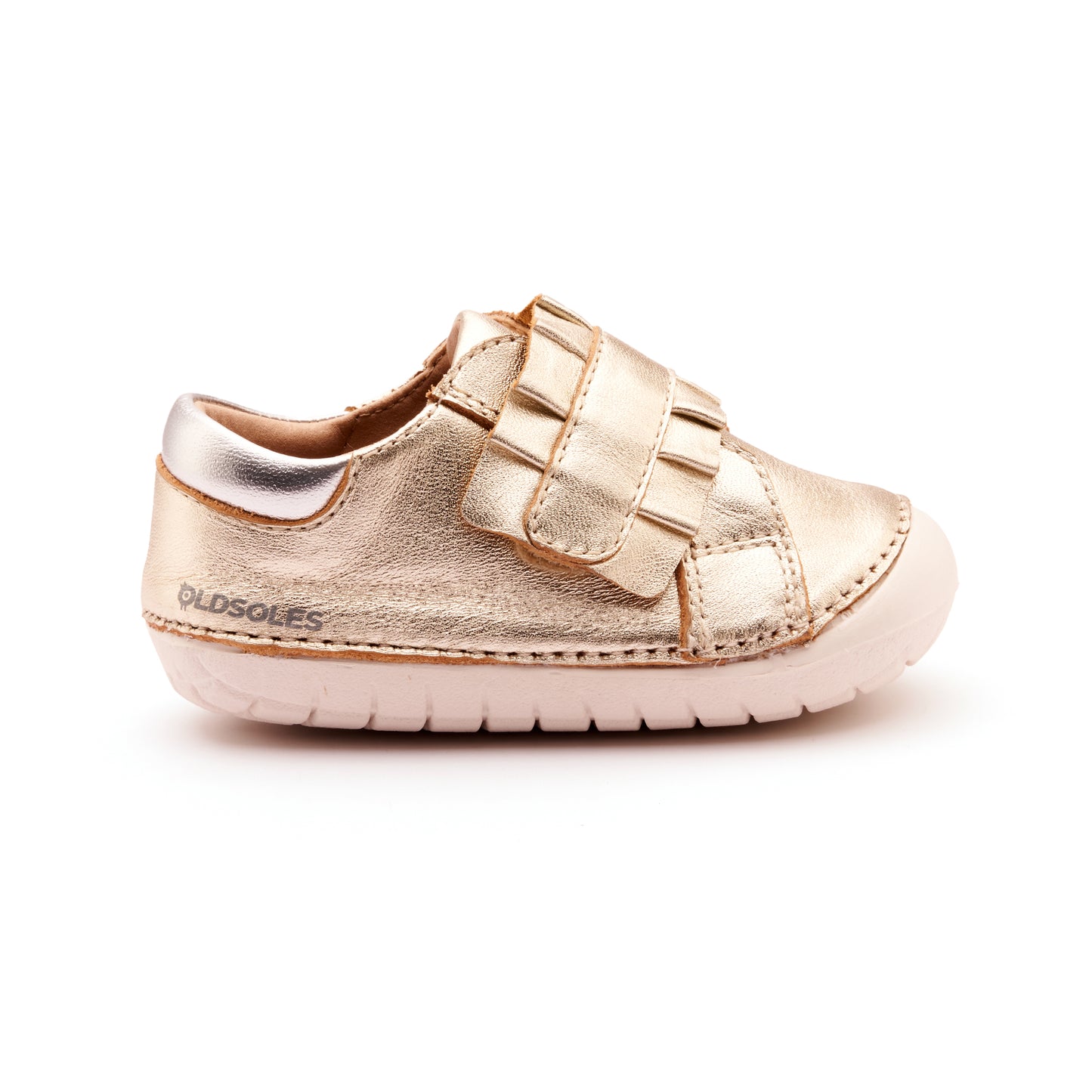 Old Soles 4052 Frilly Pave kids leather shoe in Gold, Silver, and White Sole with pave detail