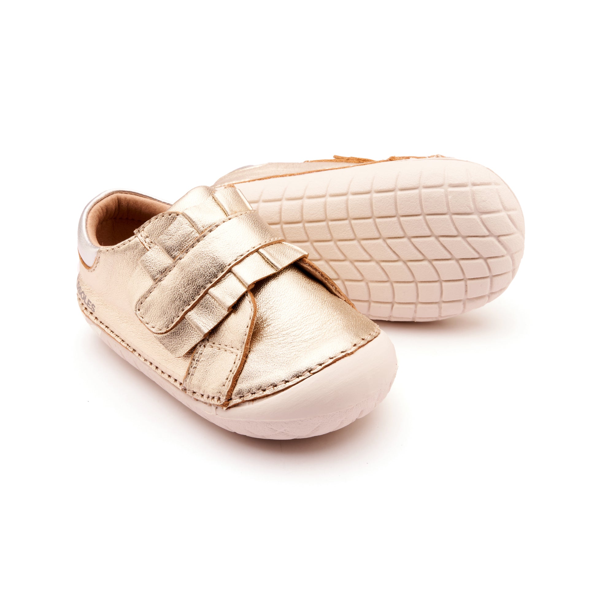 Old Soles 4052 Frilly Pave kids leather shoe in Gold, Silver, and White Sole with pave detail