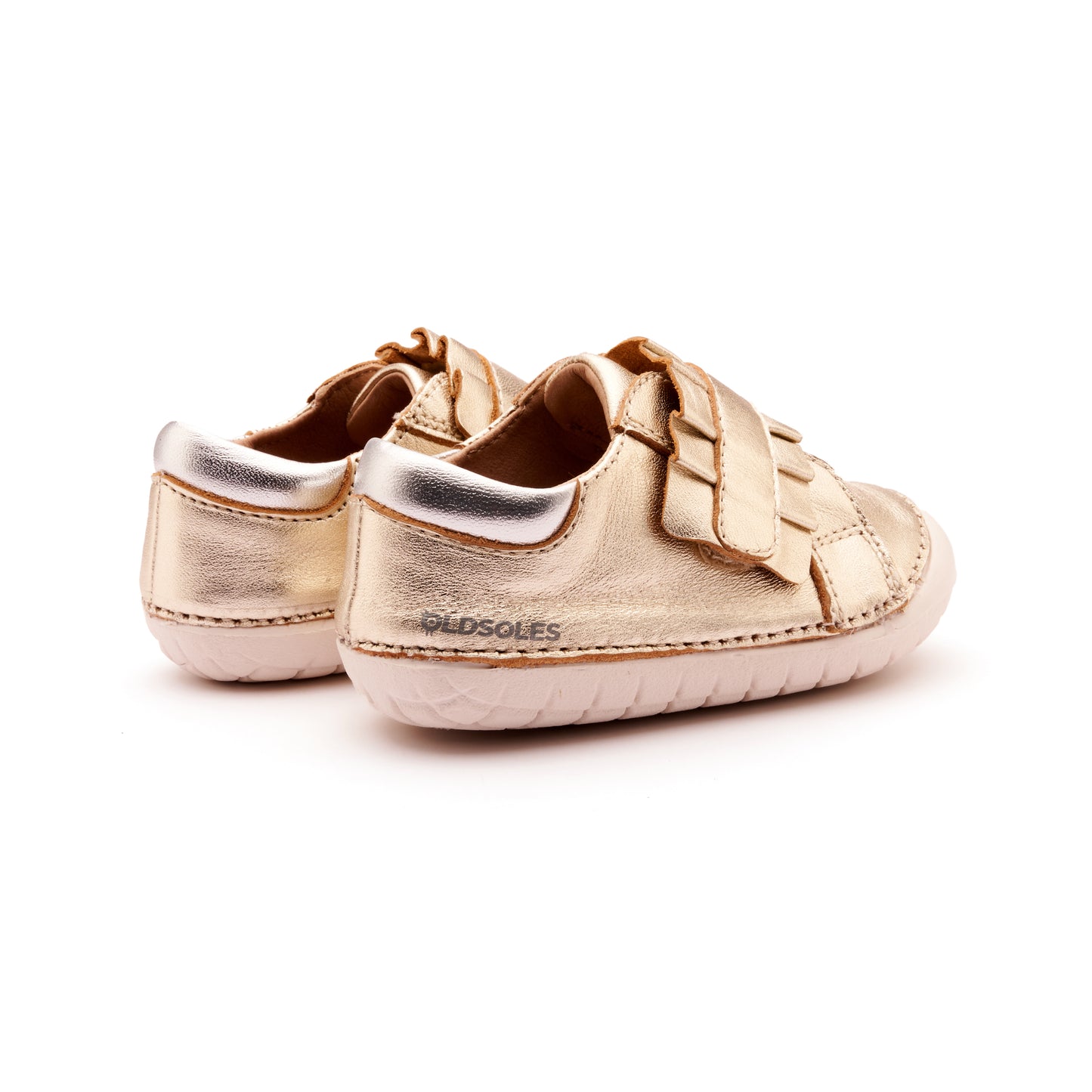 Old Soles 4052 Frilly Pave kids leather shoe in Gold, Silver, and White Sole with pave detail