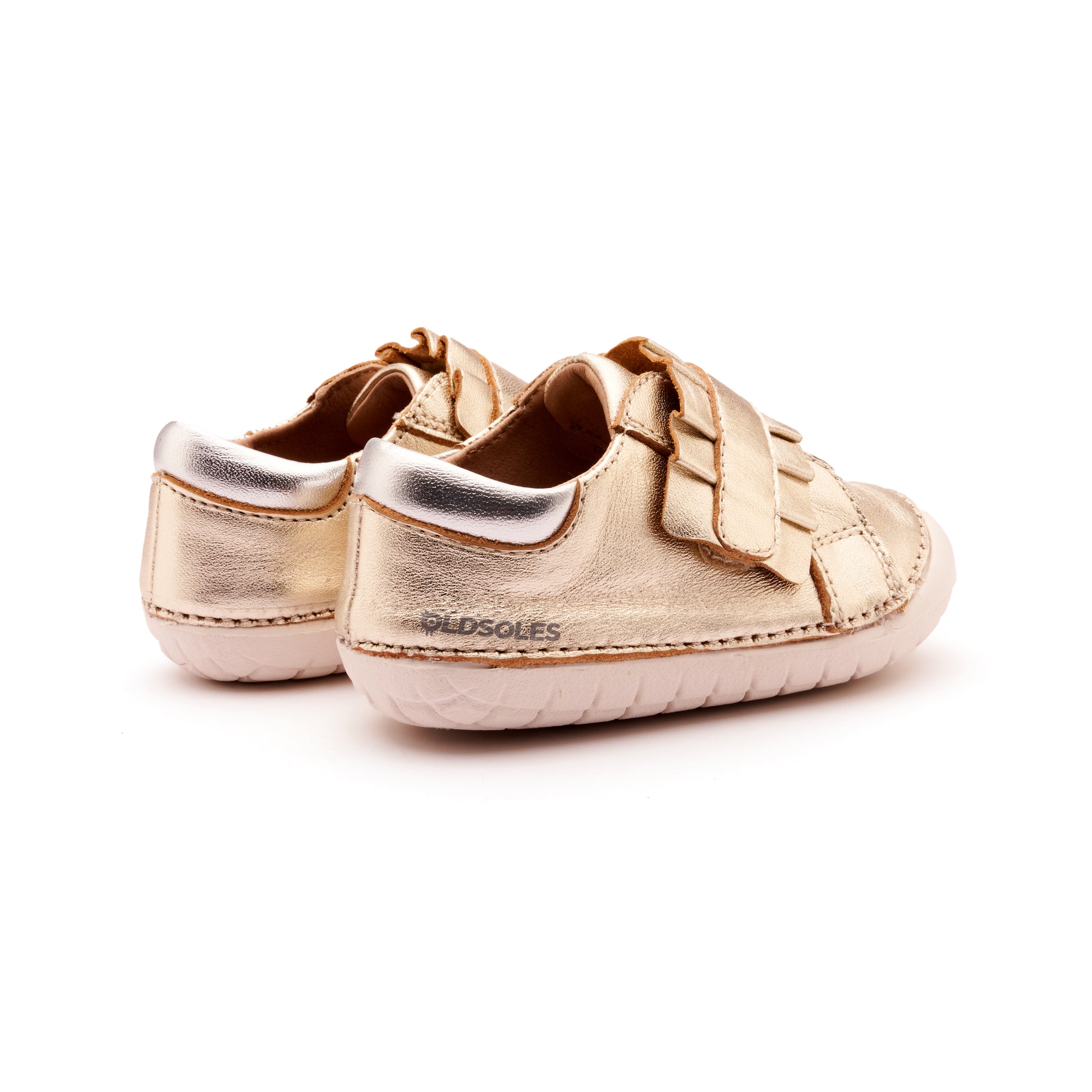 Old Soles 4052 Frilly Pave kids leather shoe in Gold, Silver, and White Sole with pave detail