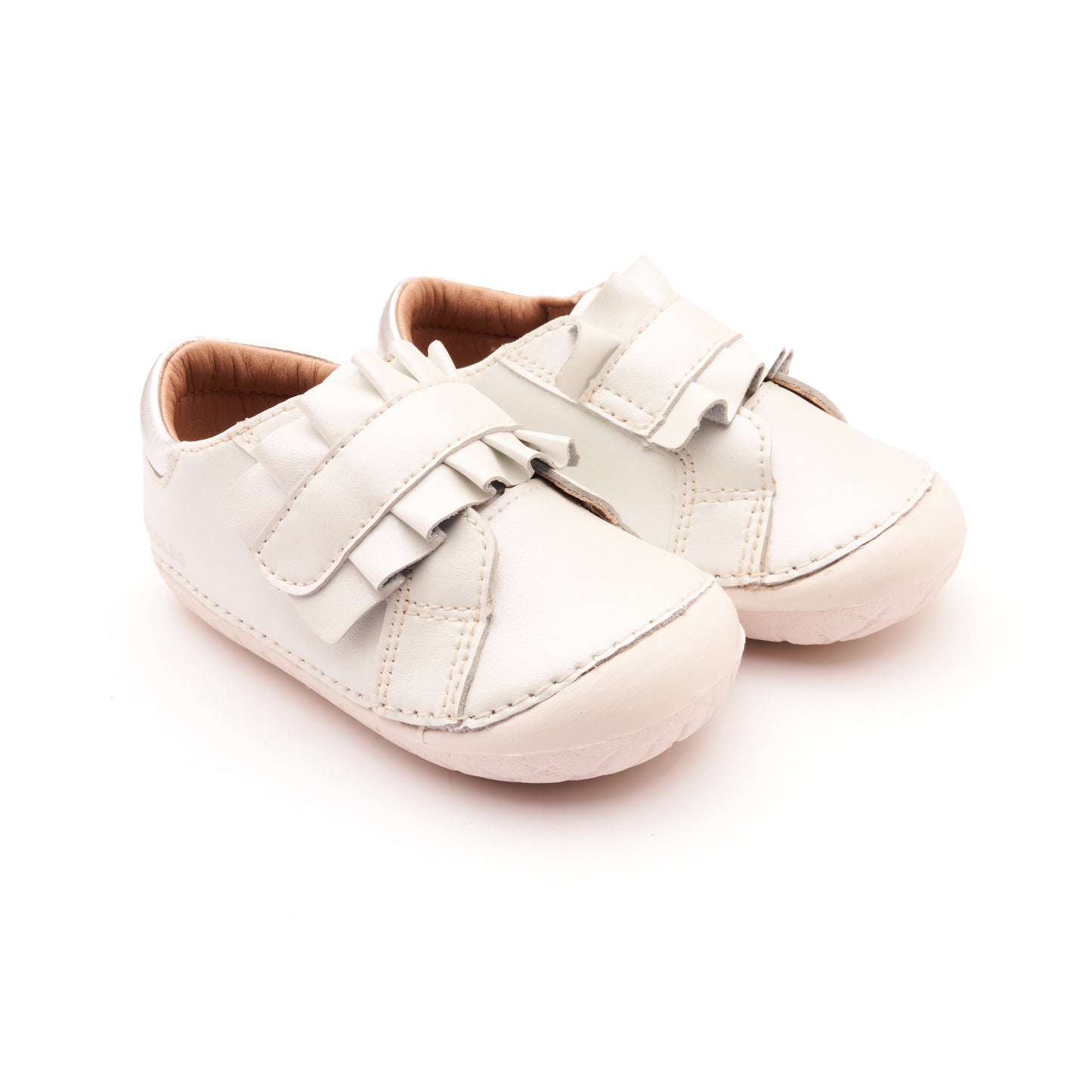 Old Soles 4052 Frilly Pave kids leather shoe in Nacardo Blanco, Silver, and White Sole with pave detail