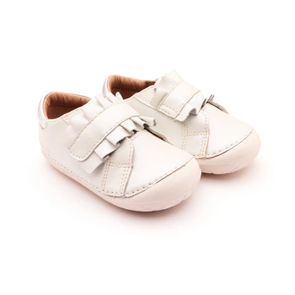 Old Soles 4052 Frilly Pave kids leather shoe in Nacardo Blanco, Silver, and White Sole with pave detail