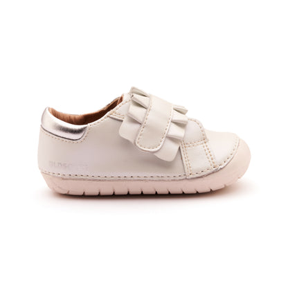 Old Soles 4052 Frilly Pave kids leather shoe in Nacardo Blanco, Silver, and White Sole with pave detail