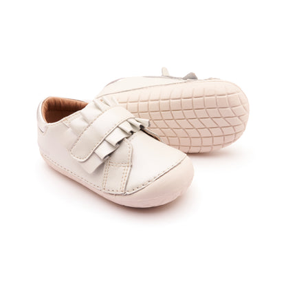 Old Soles 4052 Frilly Pave kids leather shoe in Nacardo Blanco, Silver, and White Sole with pave detail