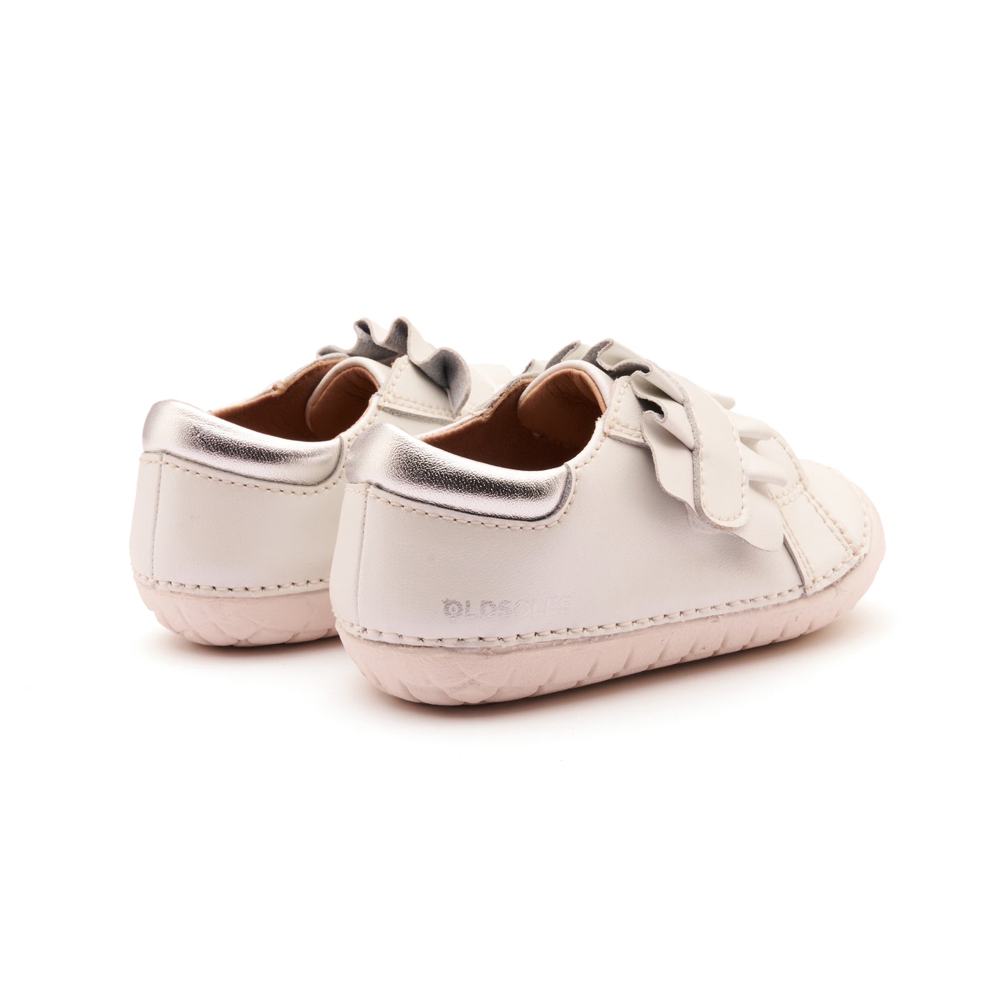 Old Soles 4052 Frilly Pave kids leather shoe in Nacardo Blanco, Silver, and White Sole with pave detail