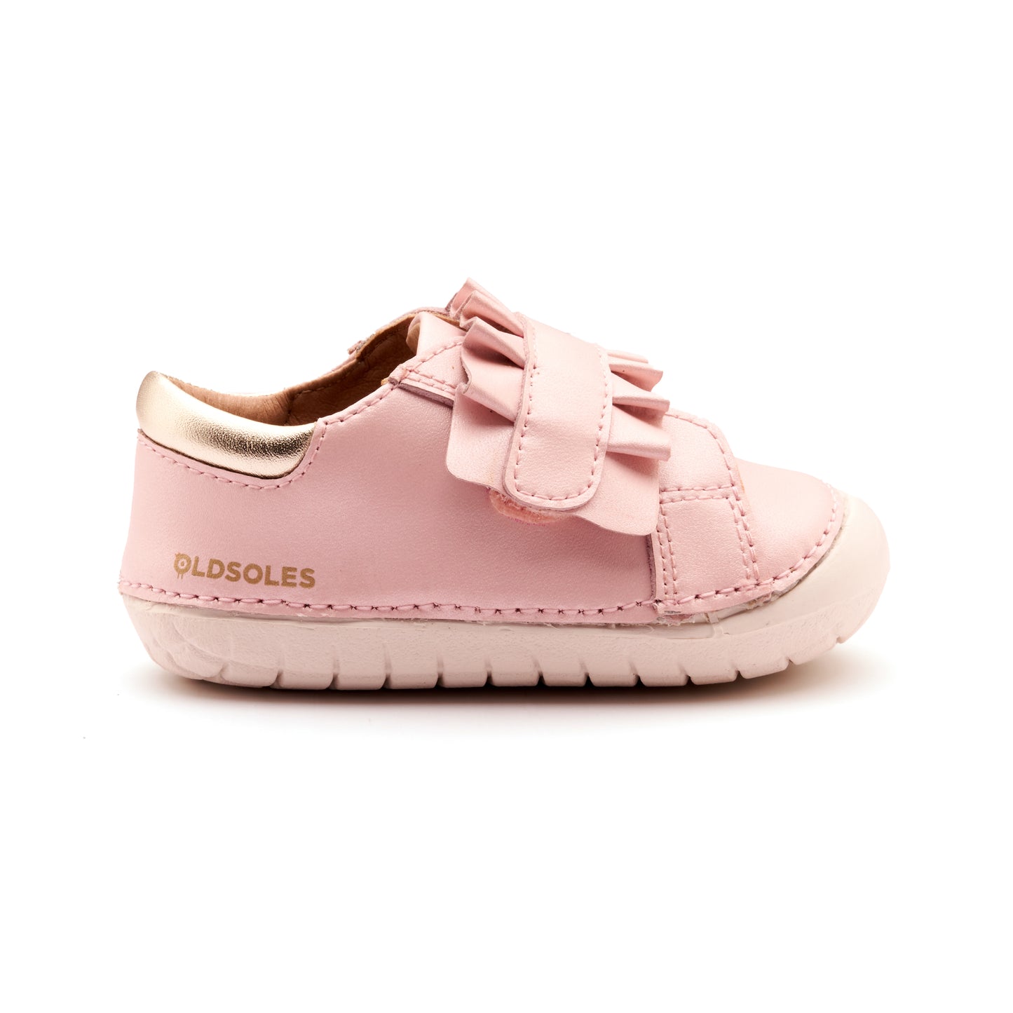 Old Soles 4052 Frilly Pave kids leather shoe in Nacardo Dalia, Gold, and White Sole with pave detail