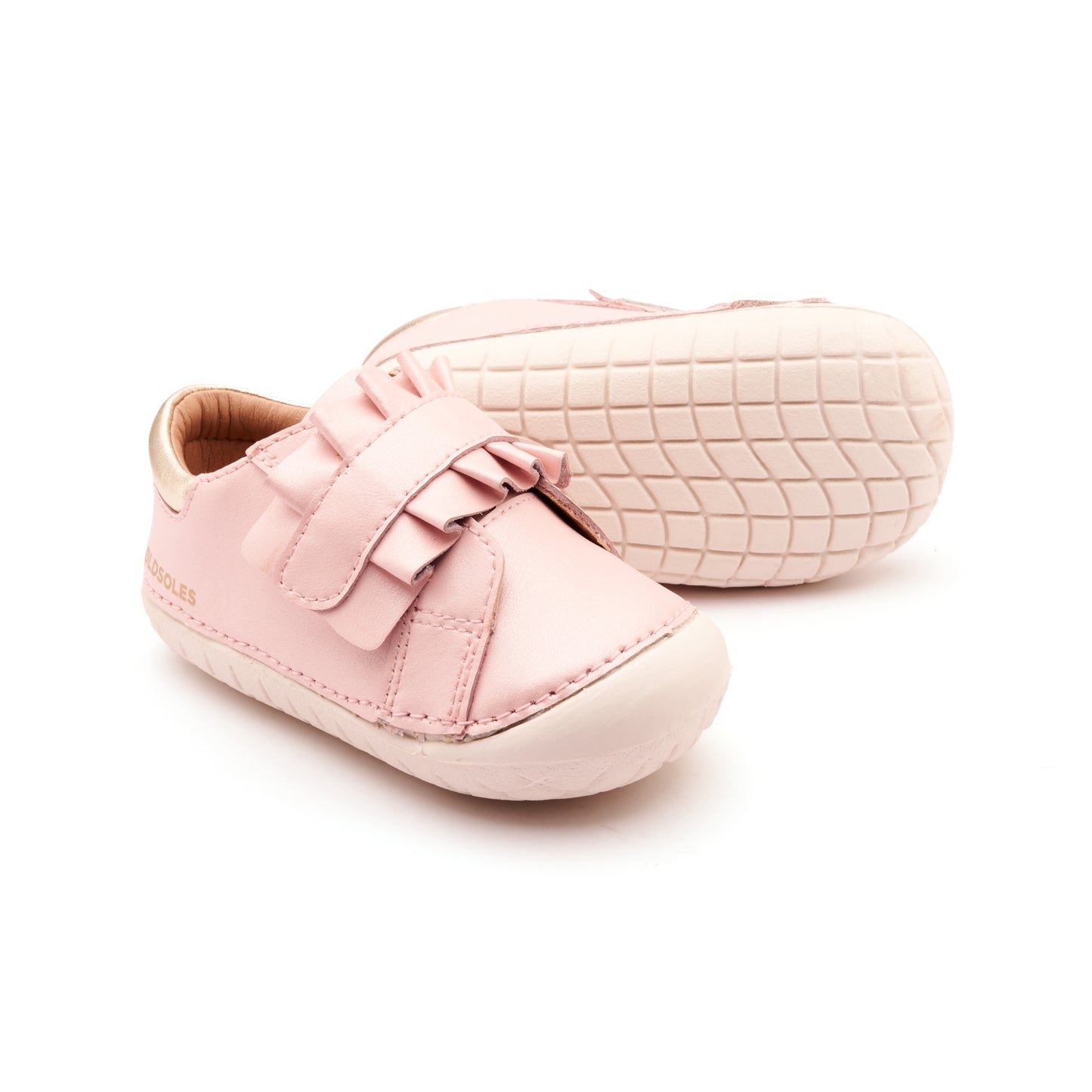 Old Soles 4052 Frilly Pave kids leather shoe in Nacardo Dalia, Gold, and White Sole with pave detail