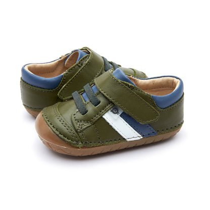 Old Soles 4067 Shield Pave kids leather shoe in Militare, Petrol, and Snow with pave detail