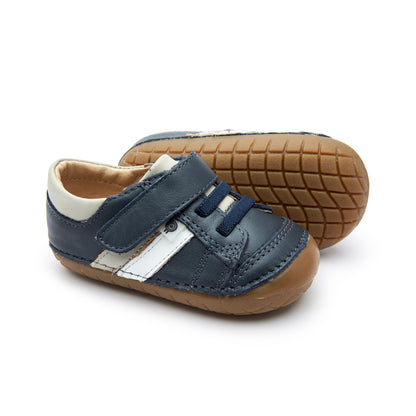 Old Soles 4067 Shield Pave kids leather shoe in Navy, Gris, and Snow with pave detail