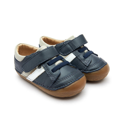 Old Soles 4067 Shield Pave kids leather shoe in Navy, Gris, and Snow with pave detail
