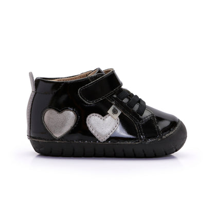 Old Soles 4097 Harper Pave baby leather shoe in Black Patent and Millet Gold