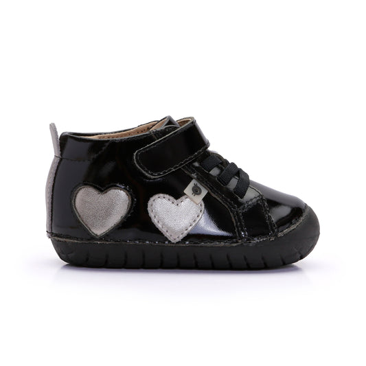 Old Soles 4097 Harper Pave baby leather shoe in Black Patent and Millet Gold