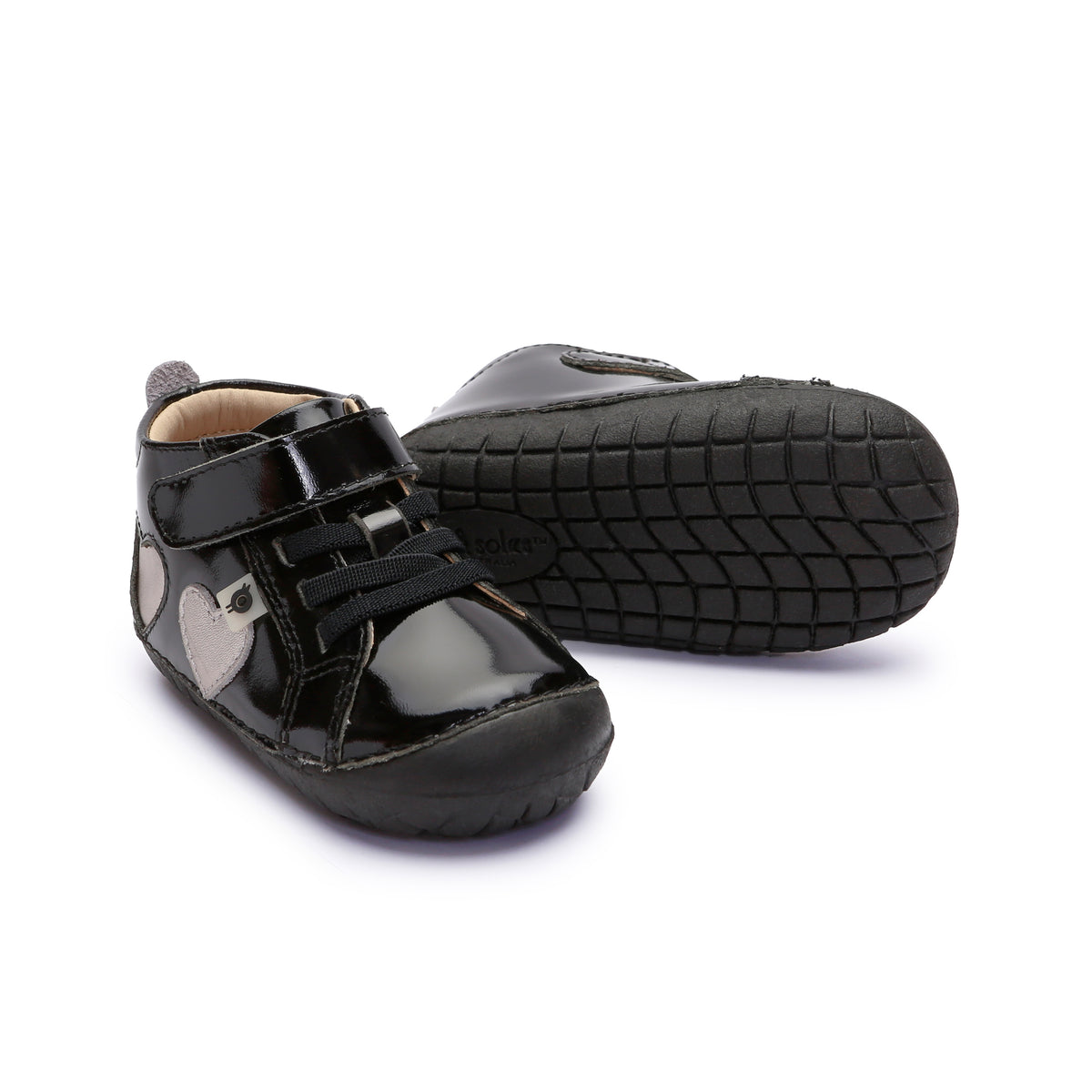 Old Soles 4097 Harper Pave baby leather shoe in Black Patent and Millet Gold