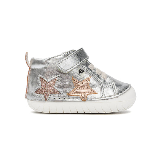 Old Soles 4098 Starstar Pave kids leather shoe in Silver, Copper, and Glam Copper with star detail