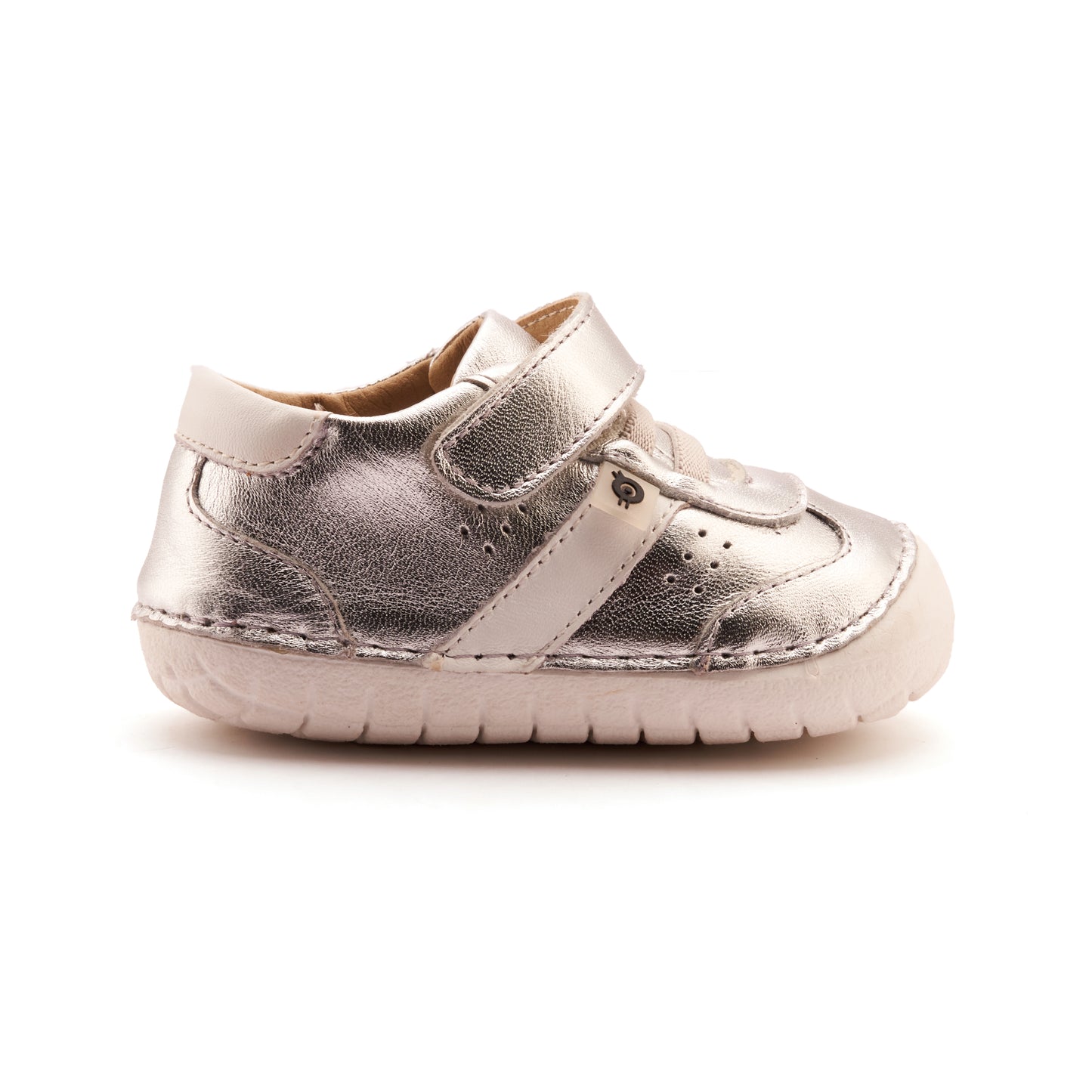 Old Soles 4100 Roady Pave kids leather sneaker in Silver and Snow with pave detail