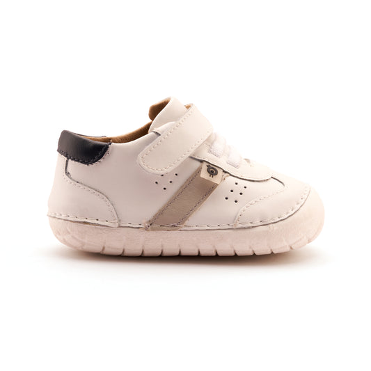 Old Soles 4100 Roady Pave kids leather sneaker in Snow, Gris, and Navy with pave detail