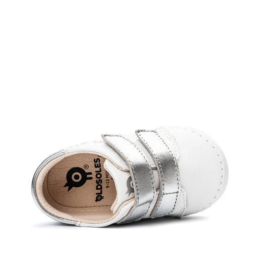 Old Soles 4101 Pave Splash kids leather shoe in Snow, Silver, and White Sole with splash design