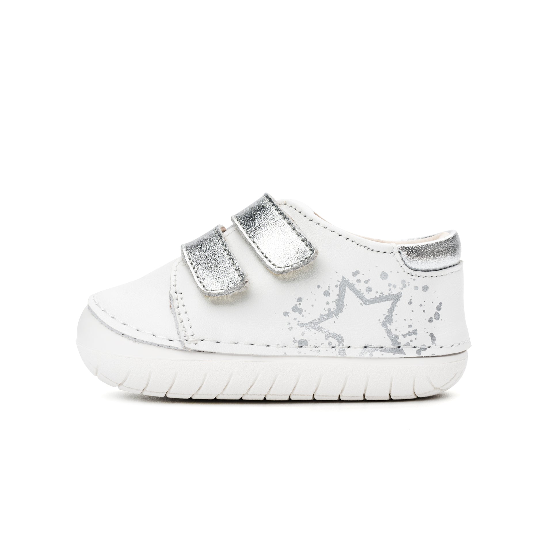 Old Soles 4101 Pave Splash kids leather shoe in Snow, Silver, and White Sole with splash design