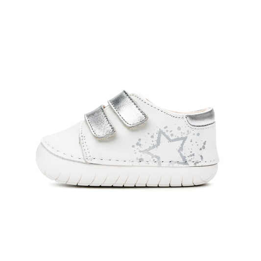 Old Soles 4101 Pave Splash kids leather shoe in Snow, Silver, and White Sole with splash design