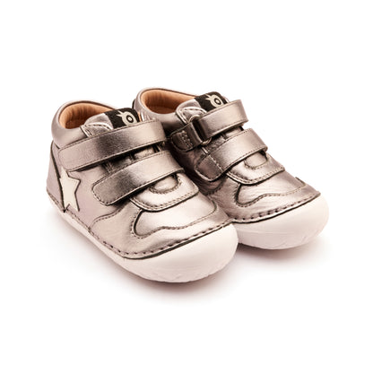 Old Soles 4110 Team Pave kids leather shoe in Rich Silver and Nacardo Blanco with pave detail