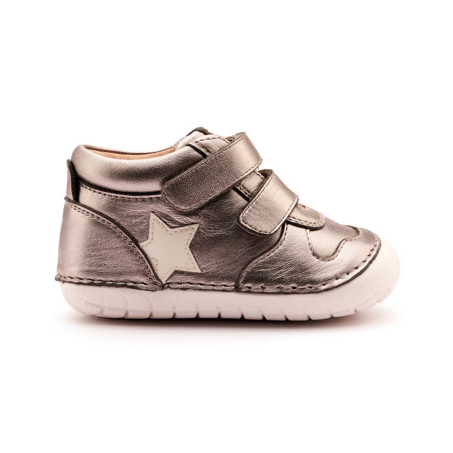 Old Soles 4110 Team Pave kids leather shoe in Rich Silver and Nacardo Blanco with pave detail
