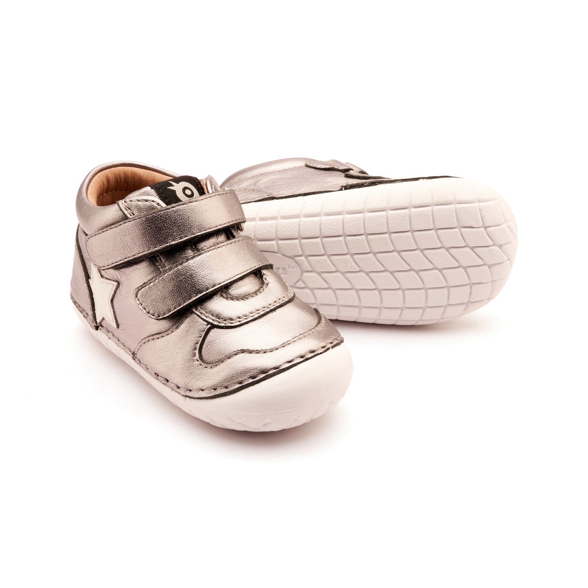 Old Soles 4110 Team Pave kids leather shoe in Rich Silver and Nacardo Blanco with pave detail