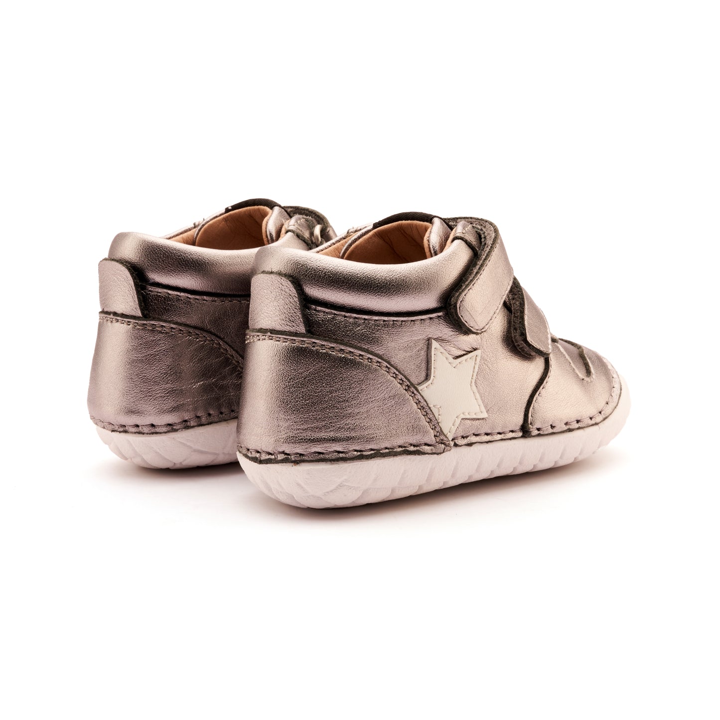 Old Soles 4110 Team Pave kids leather shoe in Rich Silver and Nacardo Blanco with pave detail