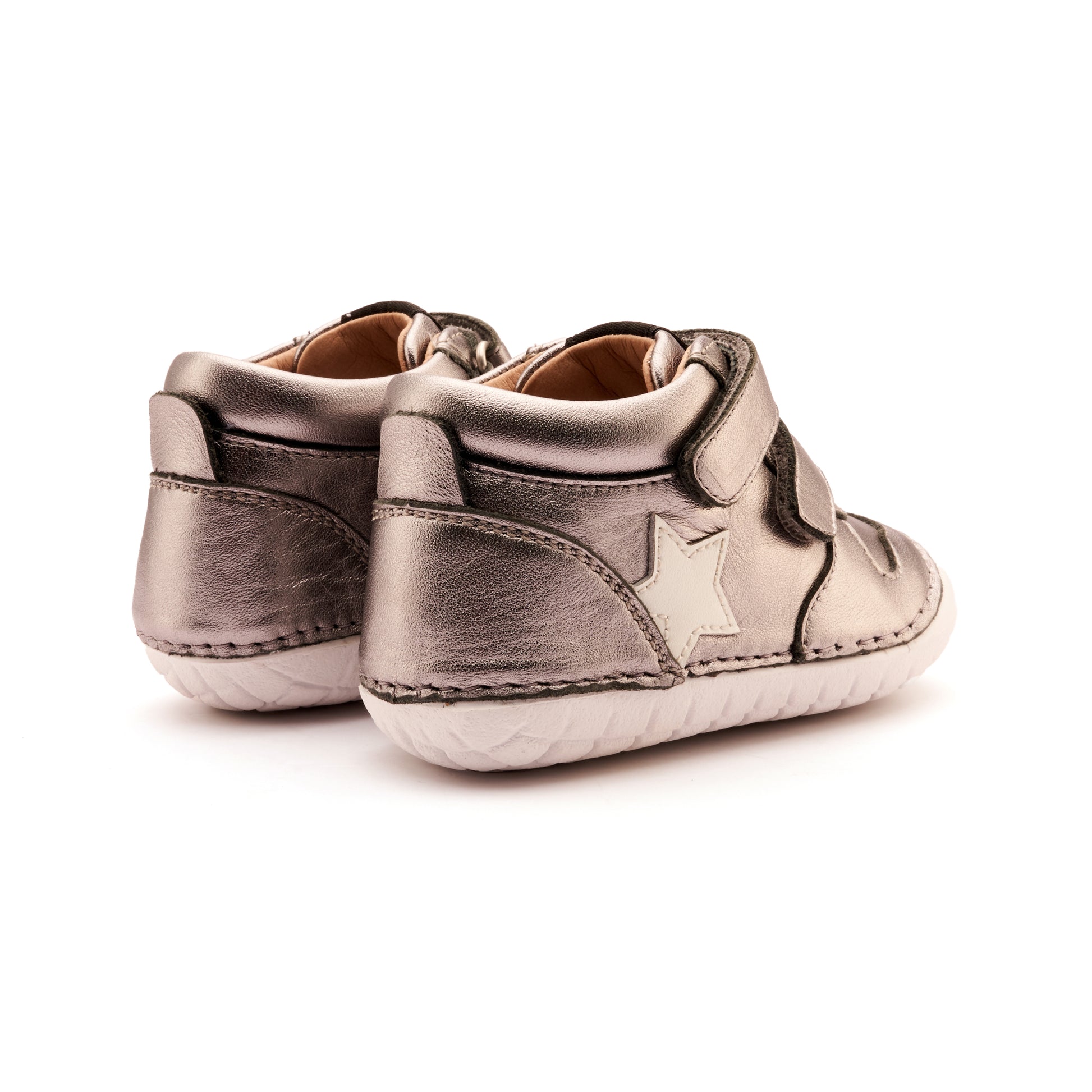 Old Soles 4110 Team Pave kids leather shoe in Rich Silver and Nacardo Blanco with pave detail
