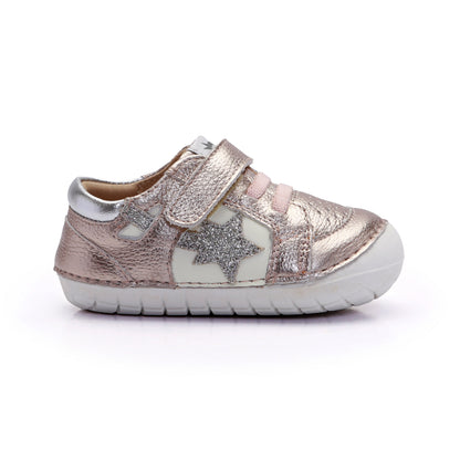 Old Soles 4114 Pavesta kids leather shoe in Metal Lychee and Glam Argent with pave detail
