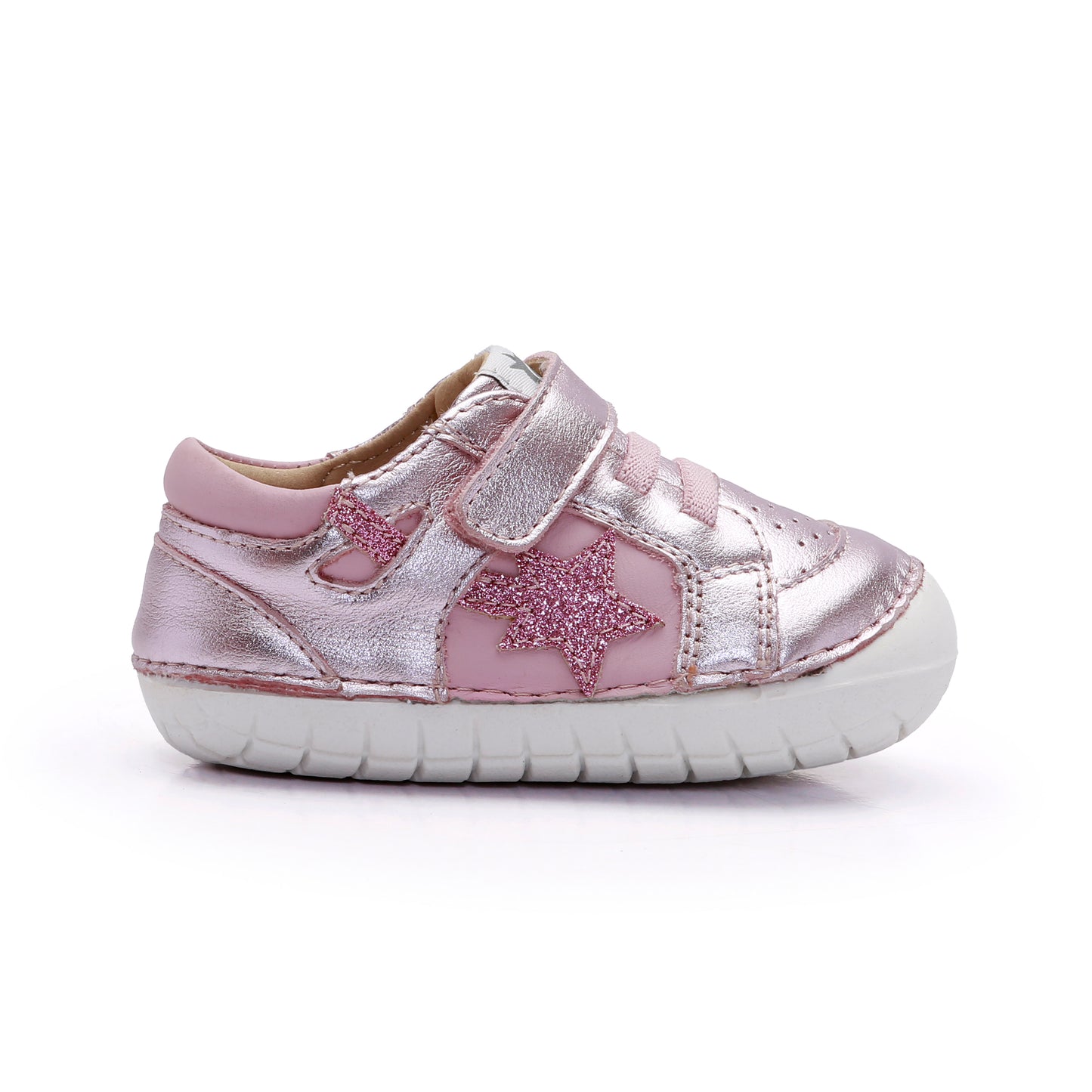 Old Soles 4114 Pavesta kids leather shoe in Millet Pink and Glam Pink with pave detail