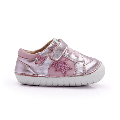 Old Soles 4114 Pavesta kids leather shoe in Millet Pink and Glam Pink with pave detail