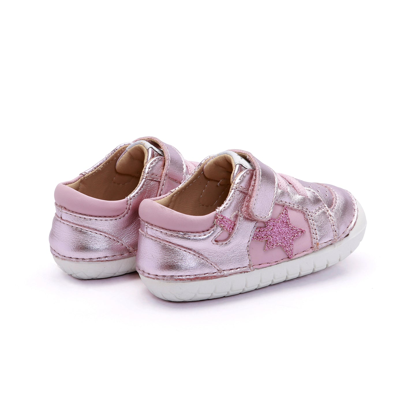 Old Soles 4114 Pavesta kids leather shoe in Millet Pink and Glam Pink with pave detail