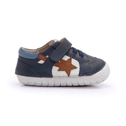 Old Soles 4114 Pavesta kids leather shoe in Navy and Tan Suede with pave detail