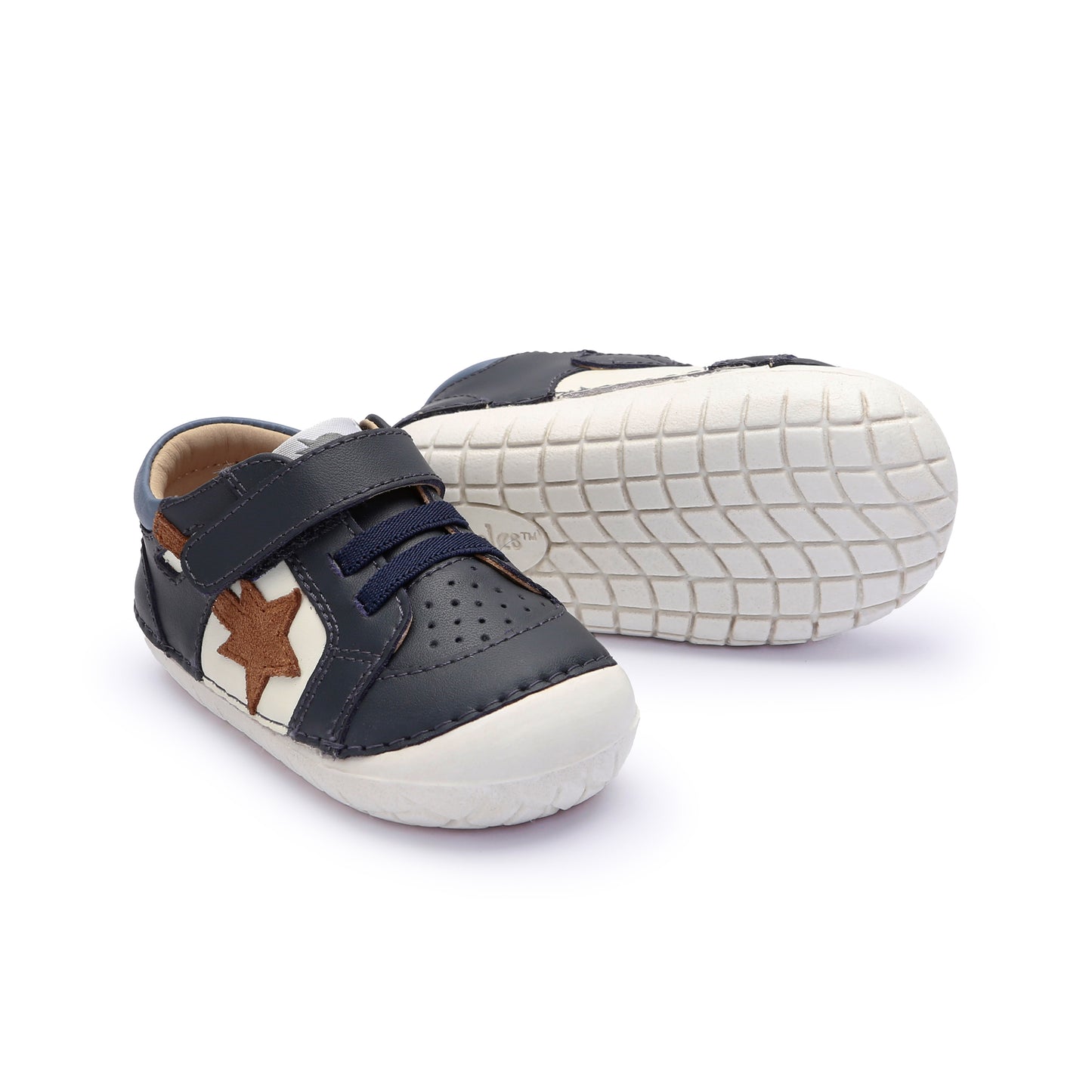 Old Soles 4114 Pavesta kids leather shoe in Navy and Tan Suede with pave detail