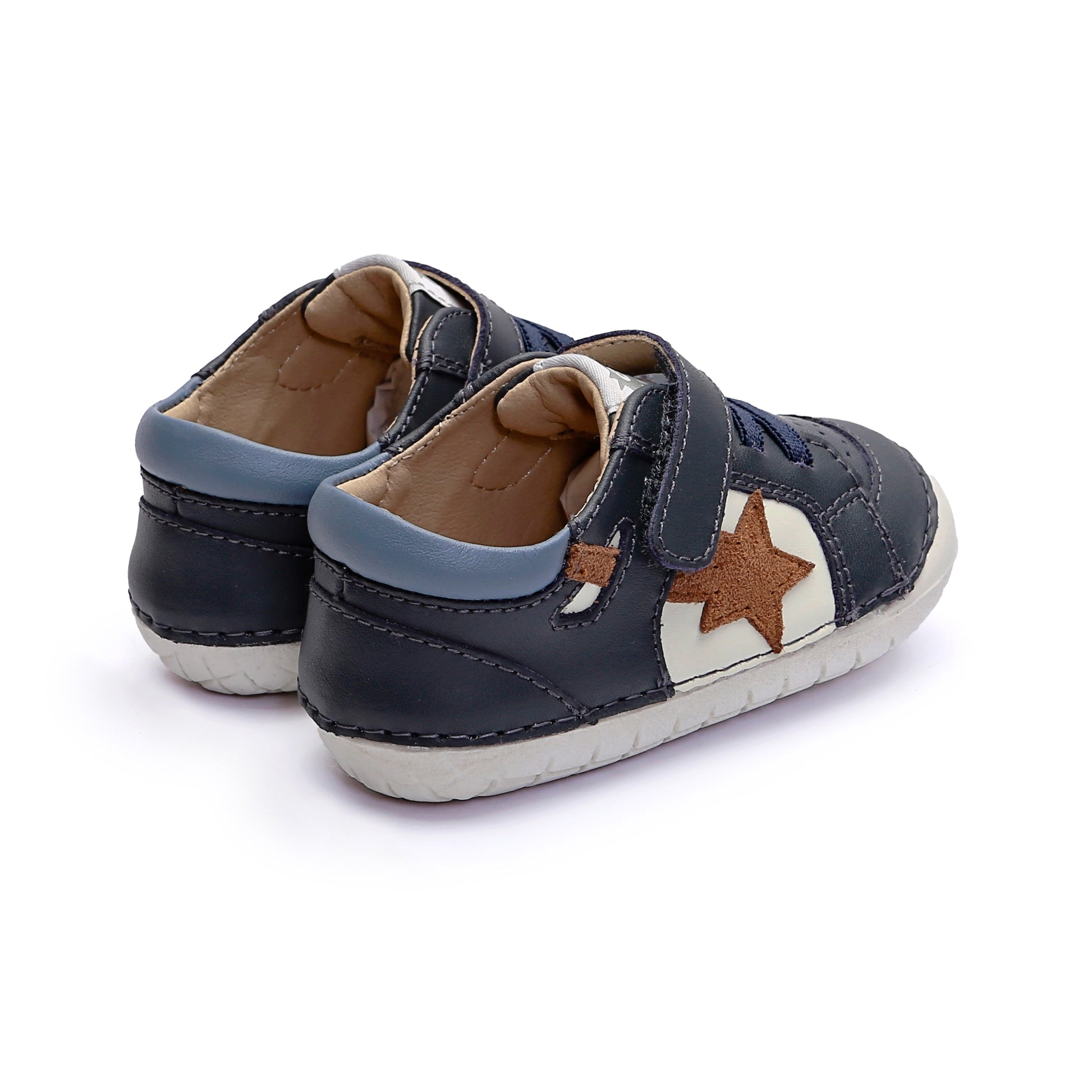 Old Soles 4114 Pavesta kids leather shoe in Navy and Tan Suede with pave detail