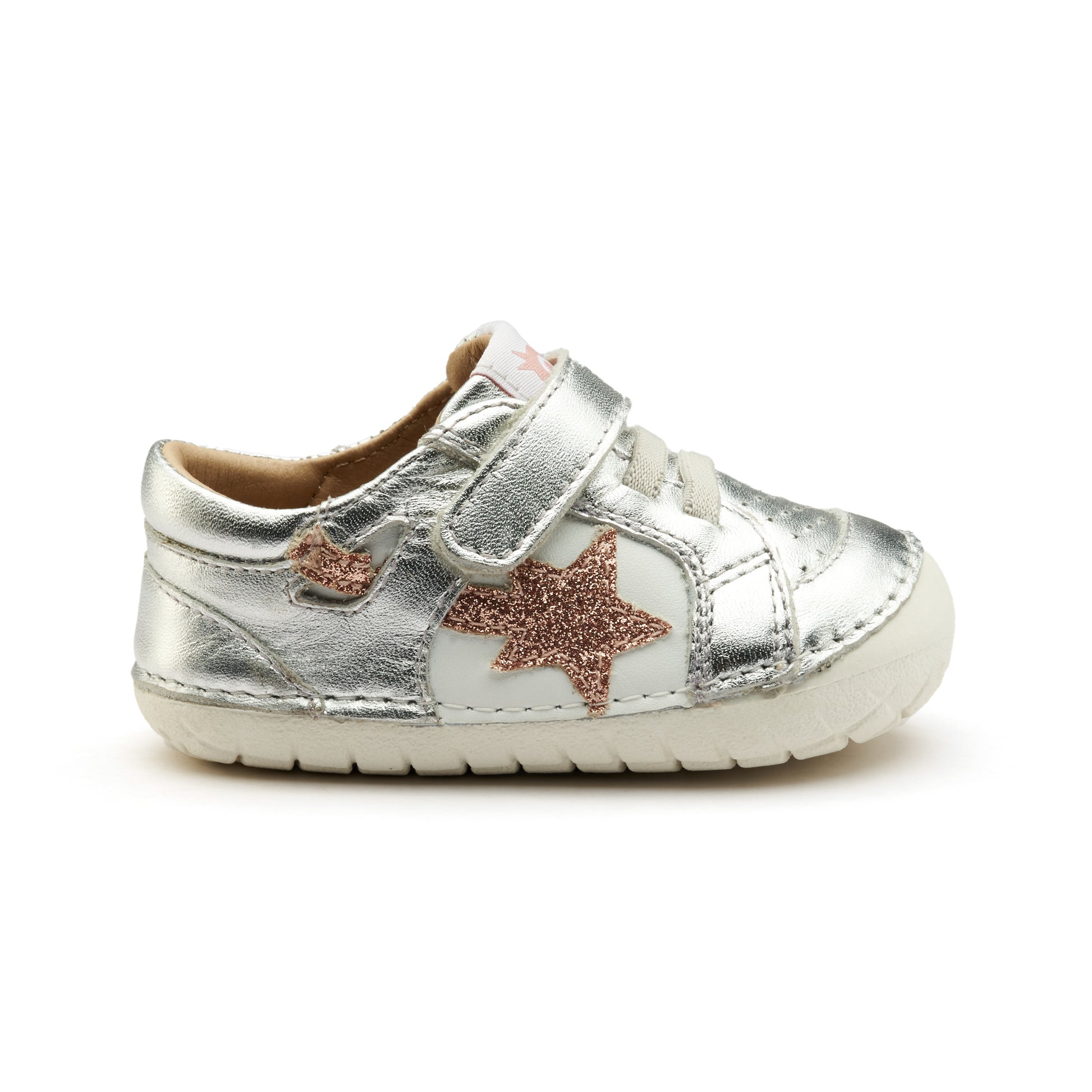 Old Soles 4114 Pavesta kids leather shoe in Silver, Glam Copper, and Copper with pave detail