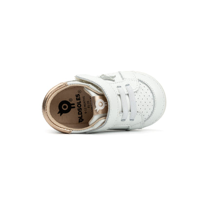 Old Soles 4114 Pavesta kids leather shoe in Snow, Copper, and Glam Argent with pave detail