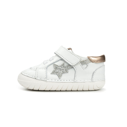 Old Soles 4114 Pavesta kids leather shoe in Snow, Copper, and Glam Argent with pave detail