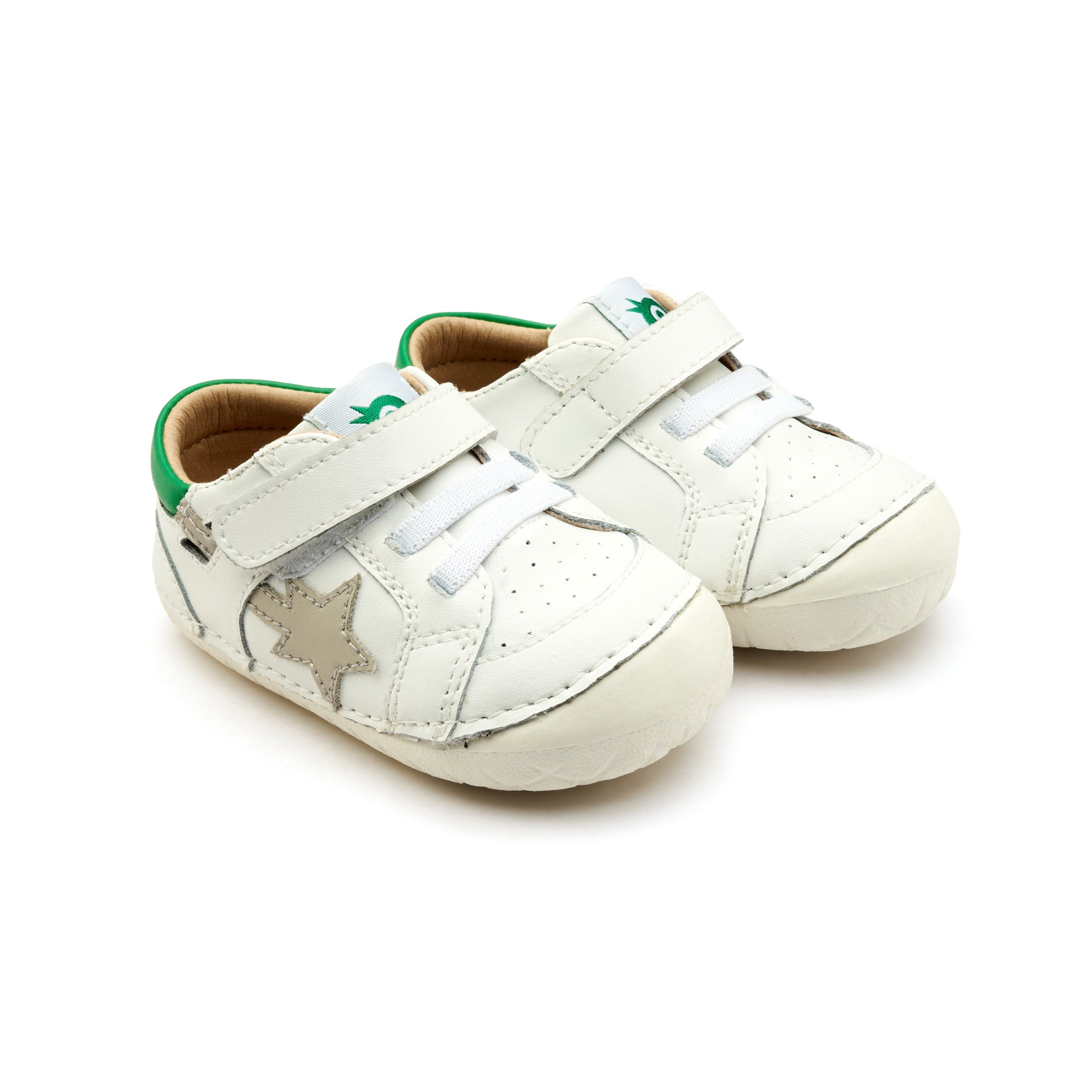 Old Soles 4114 Pavesta kids leather shoe in Snow, Neon Green, and Gris with pave detail